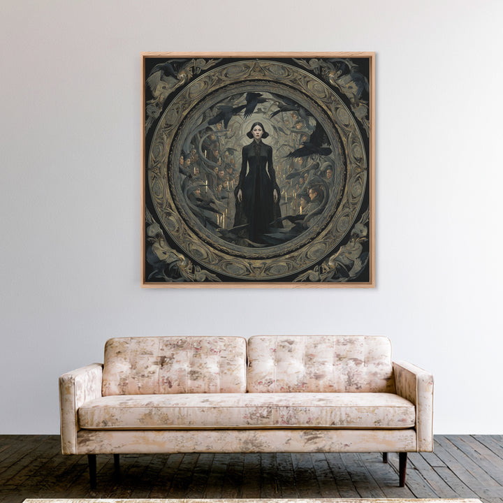 The Mirror Spirit, Dark Symbolist Art, Square Wall Art, Dark Halloween Decor, Framed Canvas Print, Halloween Wall Art