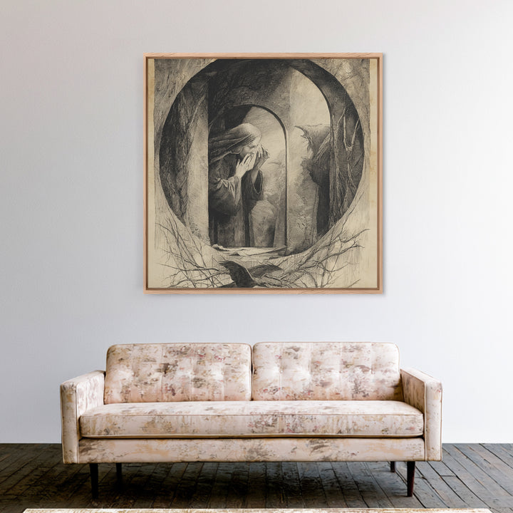 The Mirror Spirit, Expressionist Nightmare Art, Square Wall Art, Gothic Horror Wall Art, Canvas Print, Halloween Wall Art