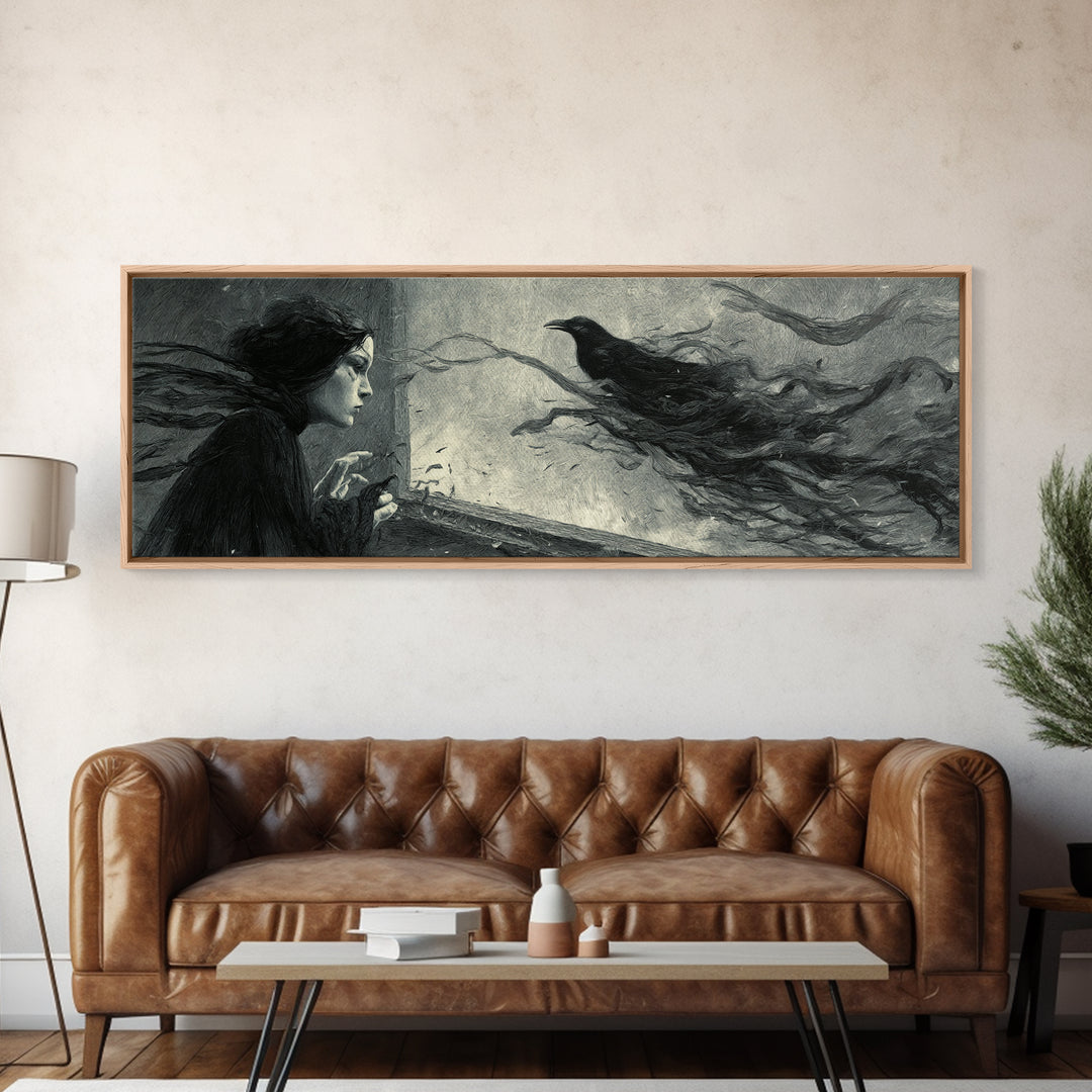 The Mirror Spirit, Expressionist Gothic Art, Extra Wide Wall Art, Macabre Wall Art, Framed Canvas Print, Halloween Wall Art