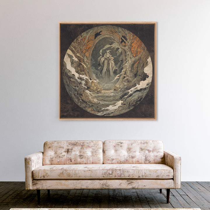 The Mirror Spirit, Gothic Storybook Art, Square Wall Art, Dark Halloween Decor, Canvas Print, Halloween Wall Art, Statement Wall Art