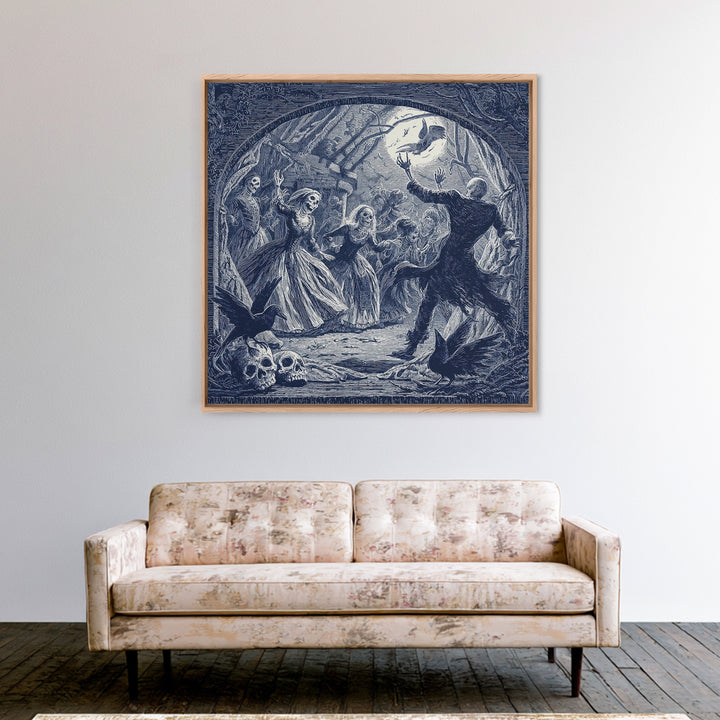 The Mirror Spirit, Macabre Folk Print Art, Square Wall Art, Dark Halloween Decor, Canvas Print, Halloween Wall Art