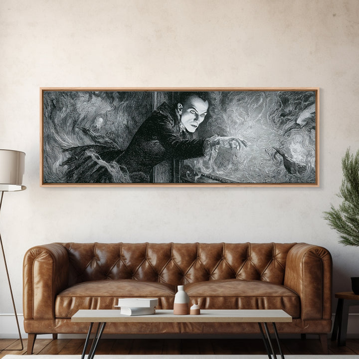 The Mirror Spirit, Victorian Macabre Art, Extra Wide Wall Art, Macabre Wall Art, Framed Canvas Print, Halloween Wall Art