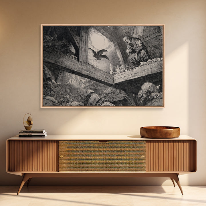 The Attic Whisperer, Renaissance Engraving Art, Landscape Wall Art, Macabre Wall Art, Canvas Print, Halloween Wall Art, Spooky Wall Decor