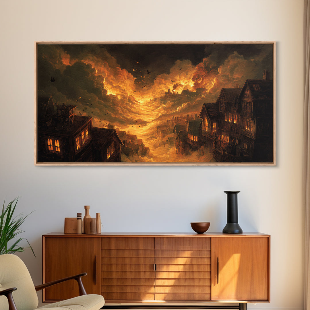 The Attic Whisperer, Apocalyptic Romantic Art, Wide Panoramic Art, Macabre Wall Art, Canvas Print, Halloween Wall Art, Statement Wall Art