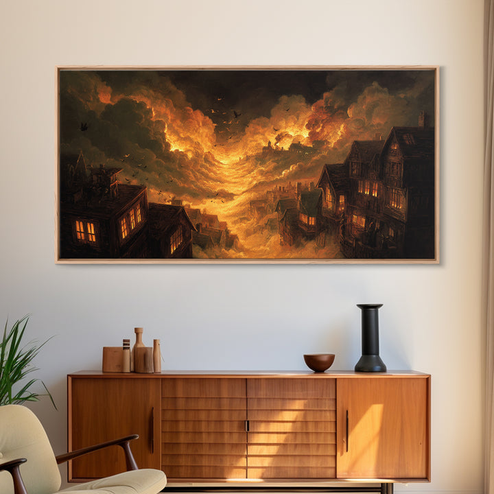 The Attic Whisperer, Apocalyptic Romantic Art, Wide Panoramic Art, Macabre Wall Art, Canvas Print, Halloween Wall Art, Statement Wall Art
