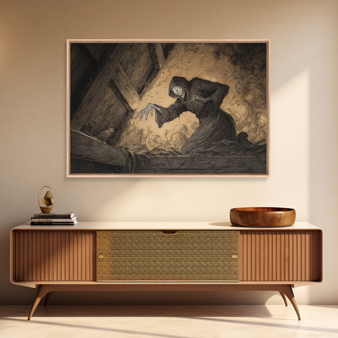 The Attic Whisperer, Expressionist Nightmare Art, Landscape Wall Art, Gothic Horror Wall Art, Canvas Print, Halloween Wall Art