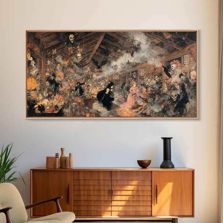 The Attic Whisperer, Grotesque Carnival Art, Wide Panoramic Art, Gothic Horror Wall Art, Canvas Print, Halloween Wall Art