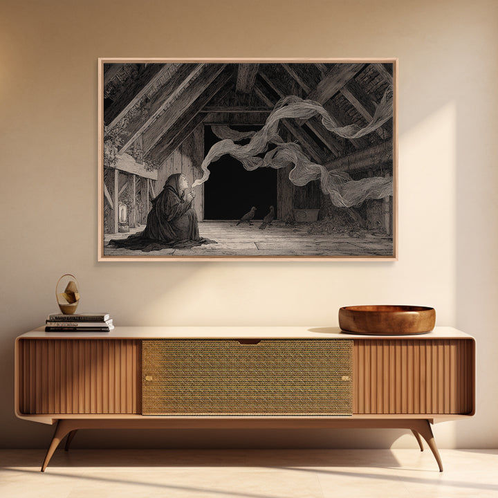 The Attic Whisperer, Victorian Macabre Art, Landscape Wall Art, Dark Fantasy Wall Art, Canvas Print, Halloween Wall Art