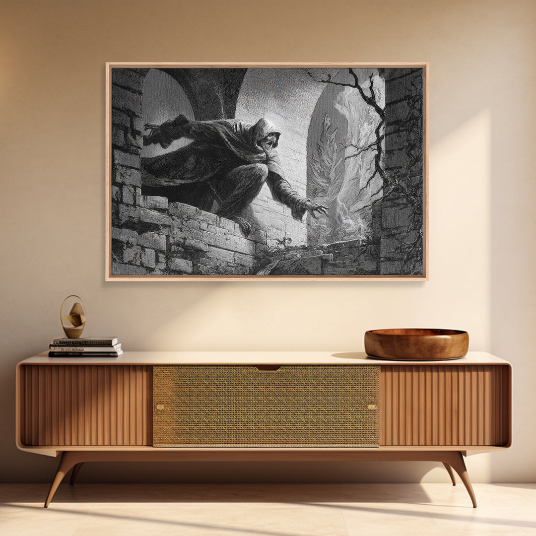 The Chimney Phantom, Gothic Engraving Art, Landscape Wall Art, Gothic Horror Wall Art, Framed Canvas Print, Halloween Wall Art
