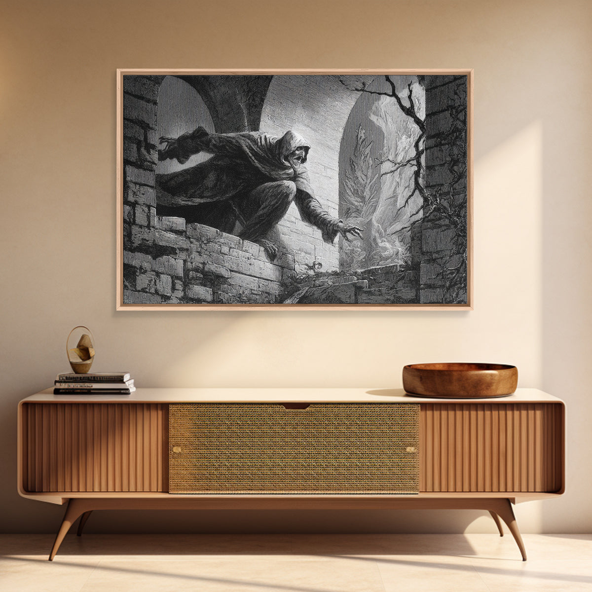 The Chimney Phantom, Gothic Engraving Art, Landscape Wall Art, Gothic Horror Wall Art, Framed Canvas Print, Halloween Wall Art