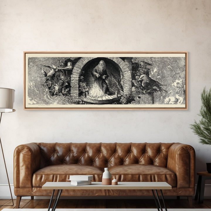 The Chimney Phantom, Renaissance Engraving Art, Extra Wide Wall Art, Gothic Horror Wall Art, Framed Canvas Print, Halloween Wall Art
