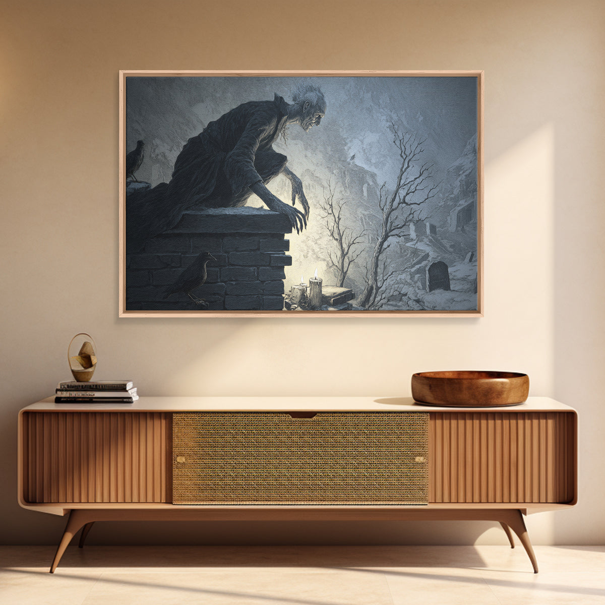 The Chimney Phantom, Romantic Gothic Landscape, Landscape Wall Art, Dark Fantasy Wall Art, Framed Canvas Print, Halloween Wall Art