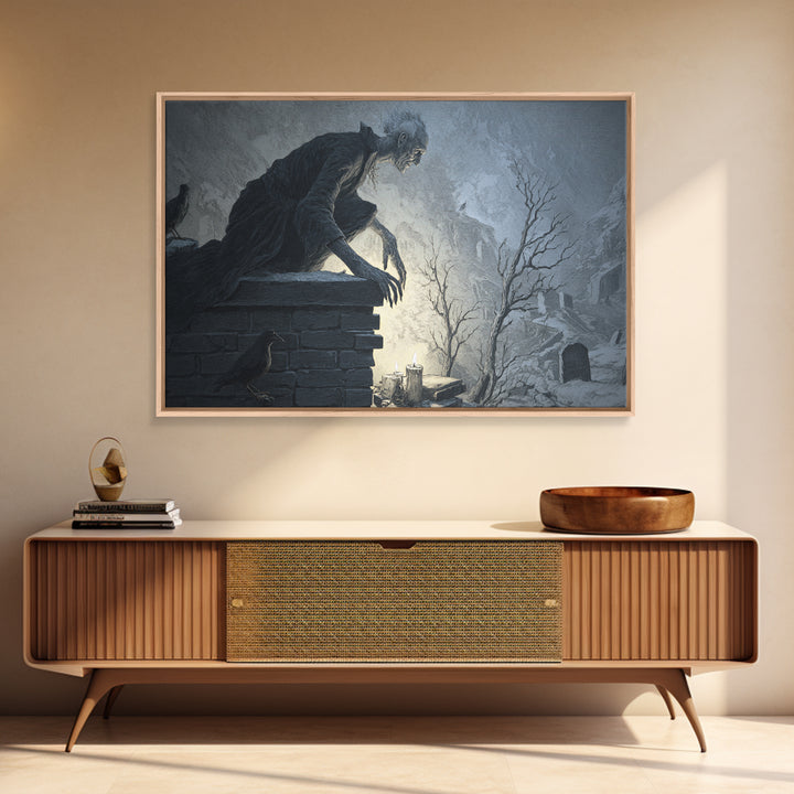 The Chimney Phantom, Romantic Gothic Landscape, Landscape Wall Art, Dark Fantasy Wall Art, Framed Canvas Print, Halloween Wall Art