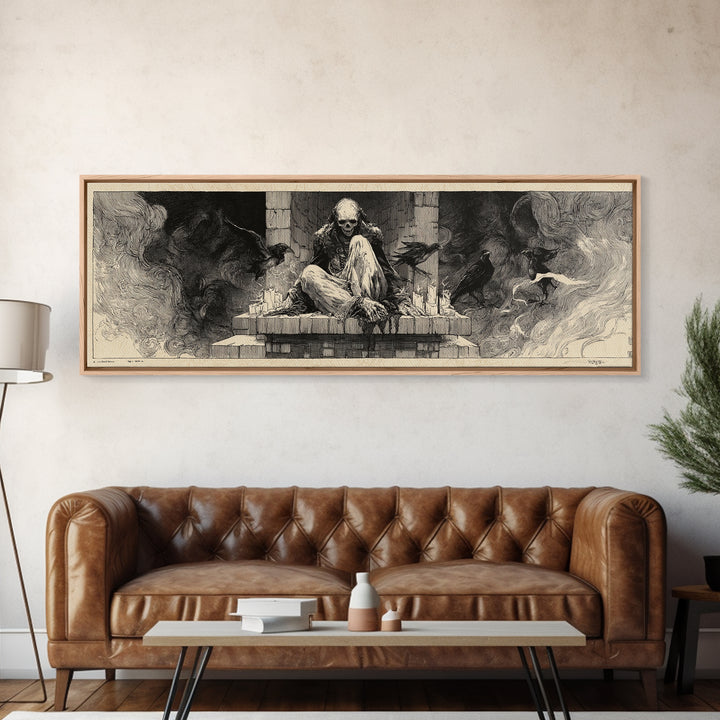 The Chimney Phantom, Decadent Gothic Art, Extra Wide Wall Art, Gothic Horror Wall Art, Framed Canvas Print, Halloween Wall Art
