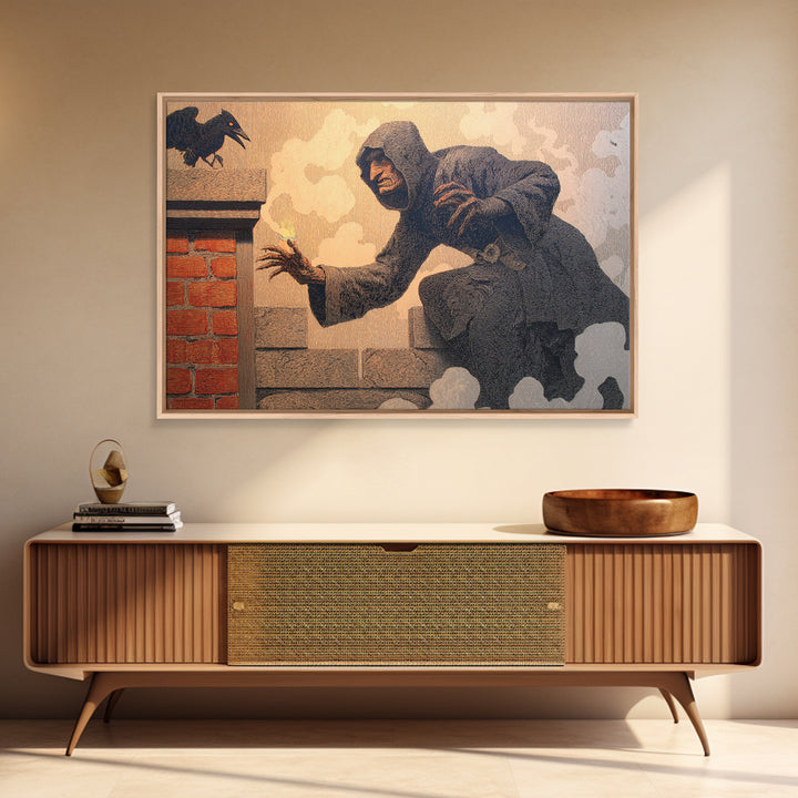 The Chimney Phantom, Symbolist Etching Art, Landscape Wall Art, Gothic Horror Wall Art, Framed Canvas Print, Halloween Wall Art