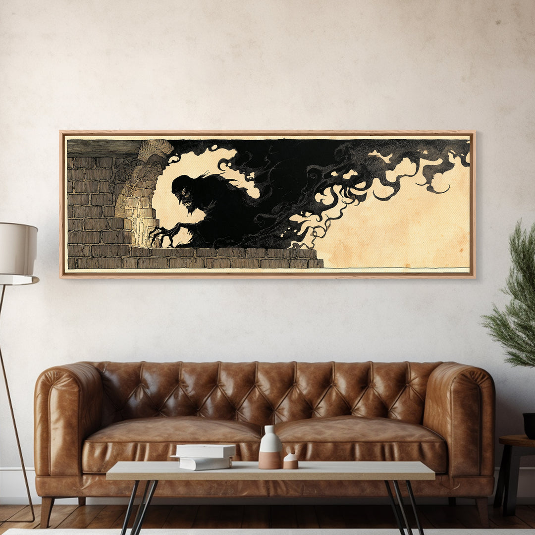 The Chimney Phantom, Decadent Line Art, Extra Wide Wall Art, Gothic Horror Wall Art, Canvas Print, Halloween Wall Art