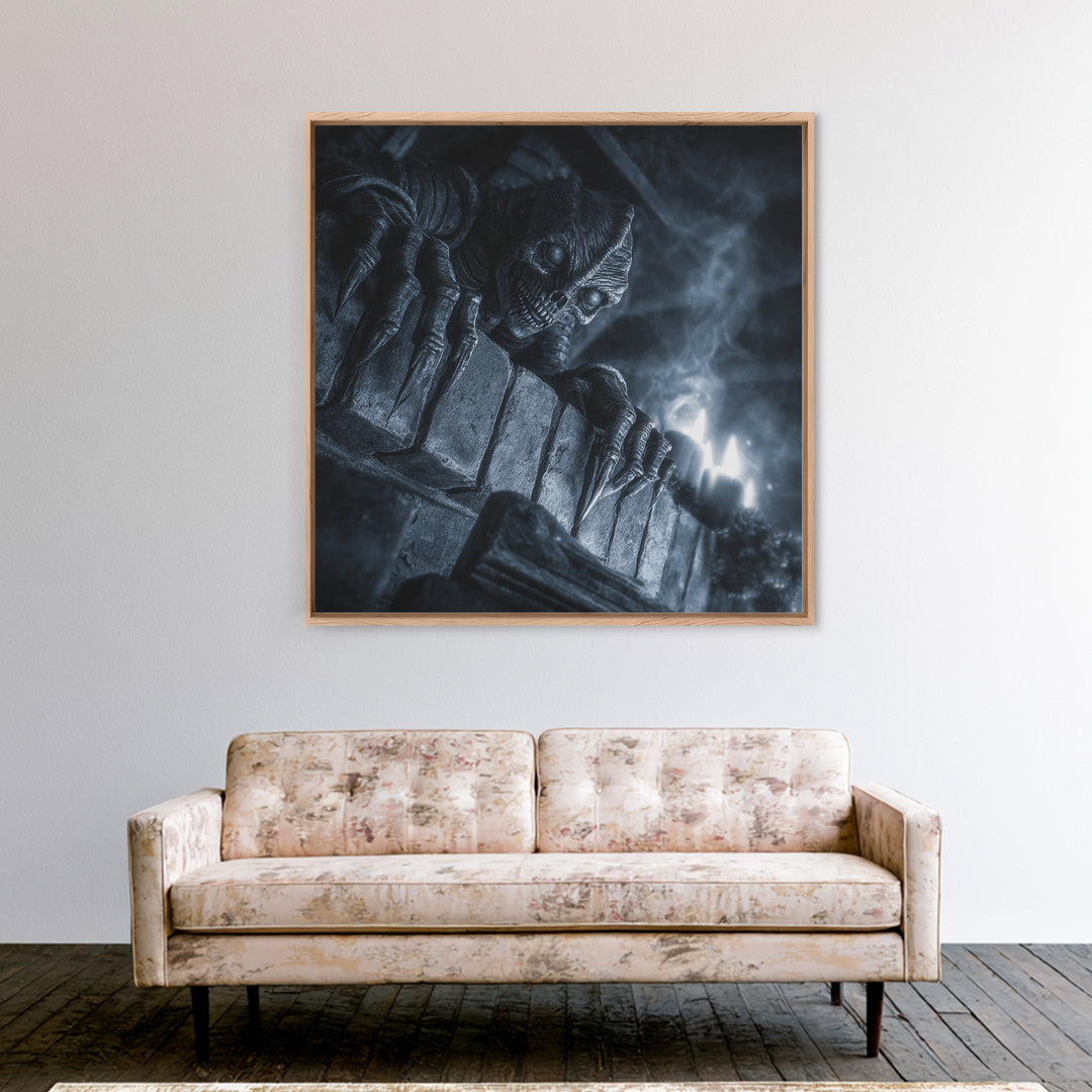 The Chimney Phantom, Biomechanical Horror Art, Square Wall Art, Dark Fantasy Wall Art, Framed Canvas Print, Halloween Wall Art