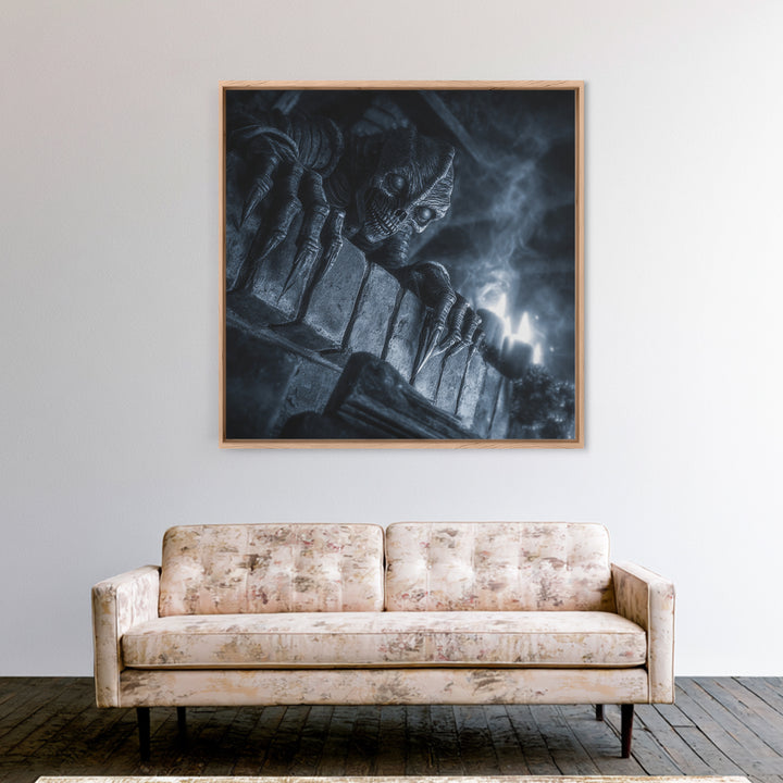 The Chimney Phantom, Biomechanical Horror Art, Square Wall Art, Dark Fantasy Wall Art, Framed Canvas Print, Halloween Wall Art