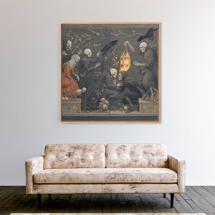 The Lantern Specter, Danse Macabre Art, Square Wall Art, Dark Fantasy Wall Art, Framed Canvas Print, Halloween Wall Art