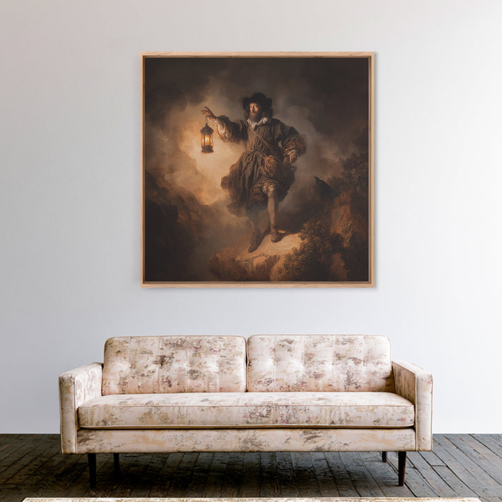 The Lantern Specter, Baroque Witchcraft Art, Square Wall Art, Dark Fantasy Wall Art, Framed Canvas Print, Halloween Wall Art