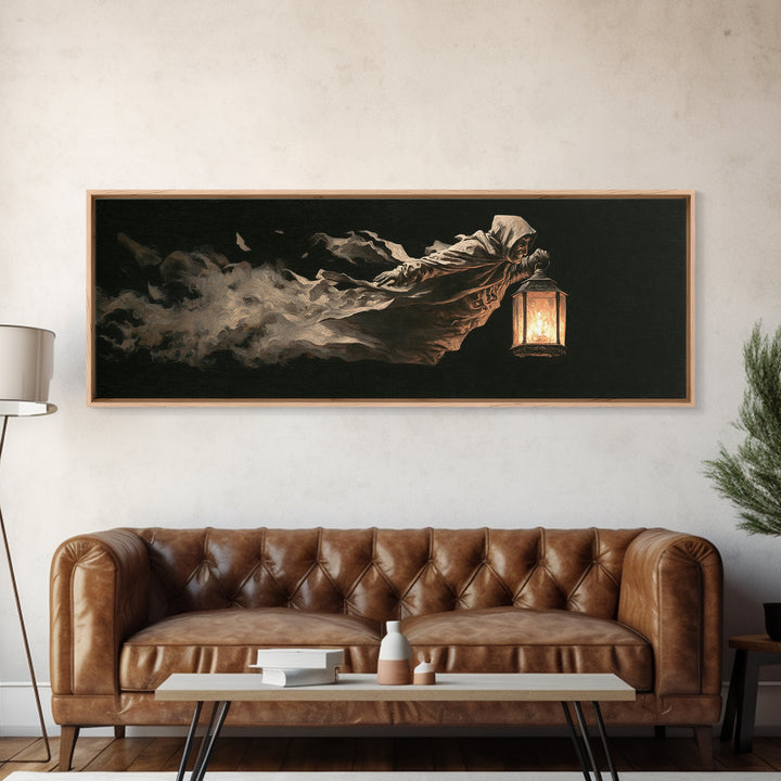 The Lantern Specter, Dark Romantic Horror Art, Extra Wide Wall Art, Dark Fantasy Wall Art, Canvas Print, Halloween Wall Art