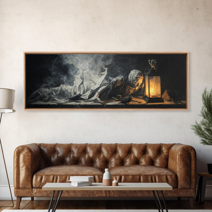 The Lantern Specter, Gothic Nightmare Art, Extra Wide Wall Art, Dark Fantasy Wall Art, Canvas Print, Halloween Wall Art