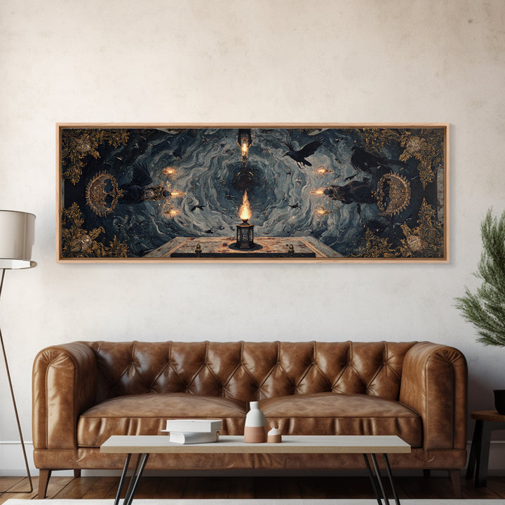 The Lantern Specter, Ornate Symbolist Art, Extra Wide Wall Art, Macabre Wall Art, Canvas Print, Halloween Wall Art, Gothic Home Decor