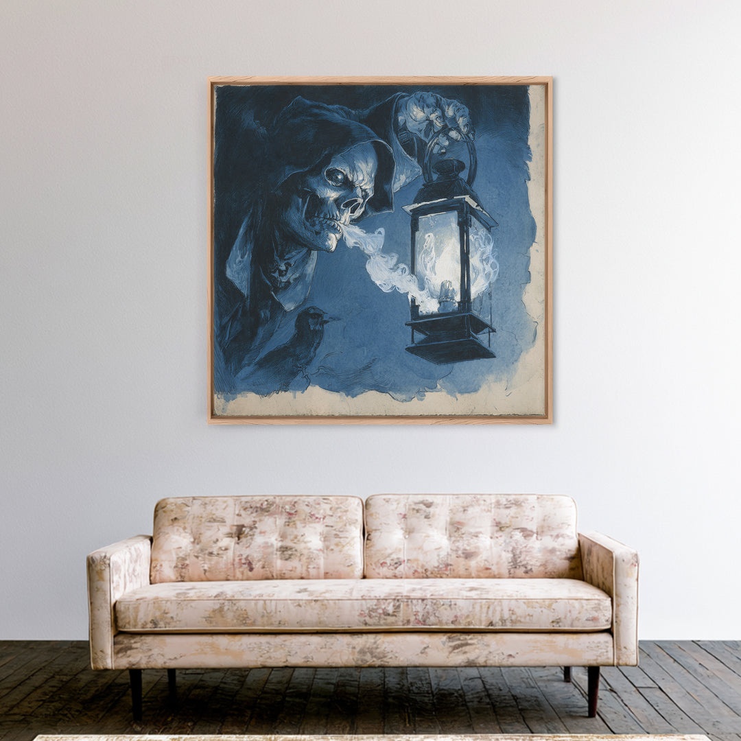 The Lantern Specter, Decadent Gothic Art, Square Wall Art, Gothic Horror Wall Art, Framed Canvas Print, Halloween Wall Art