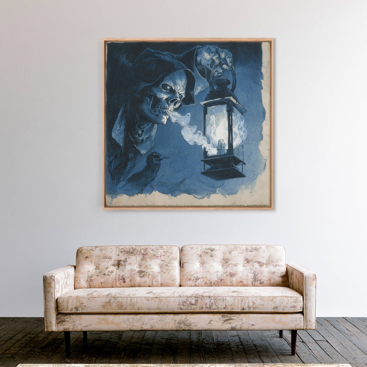 The Lantern Specter, Decadent Gothic Art, Square Wall Art, Gothic Horror Wall Art, Framed Canvas Print, Halloween Wall Art