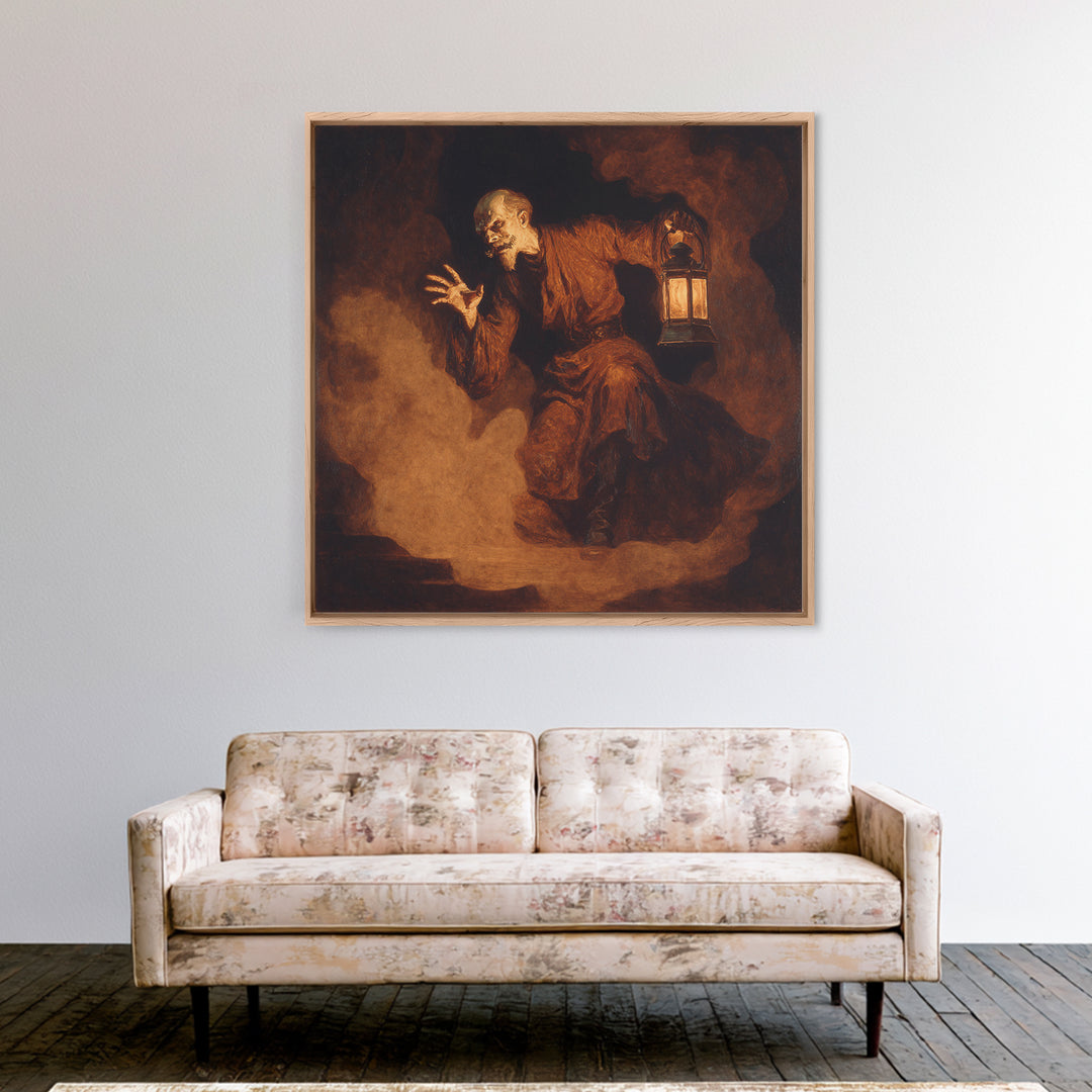 The Lantern Specter, Dark Symbolist Art, Square Wall Art, Dark Fantasy Wall Art, Canvas Print, Halloween Wall Art