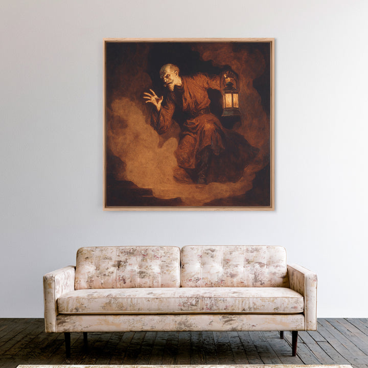 The Lantern Specter, Dark Symbolist Art, Square Wall Art, Dark Fantasy Wall Art, Canvas Print, Halloween Wall Art