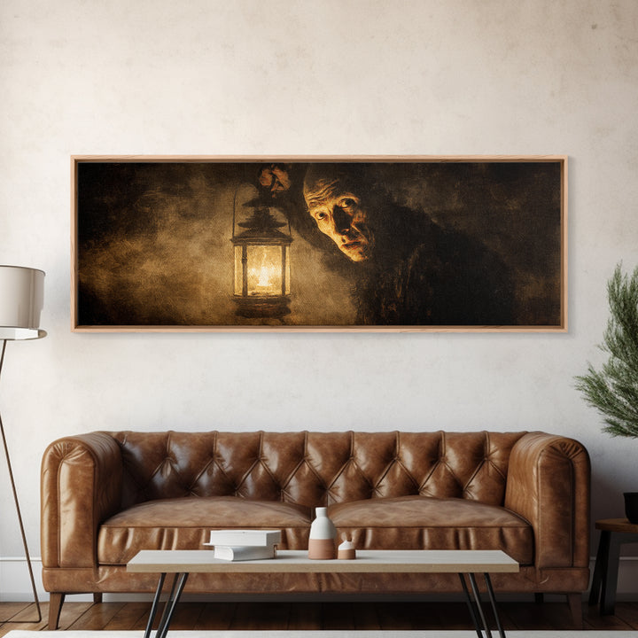 The Lantern Specter, Expressionist Gothic Art, Extra Wide Wall Art, Dark Halloween Decor, Canvas Print, Halloween Wall Art