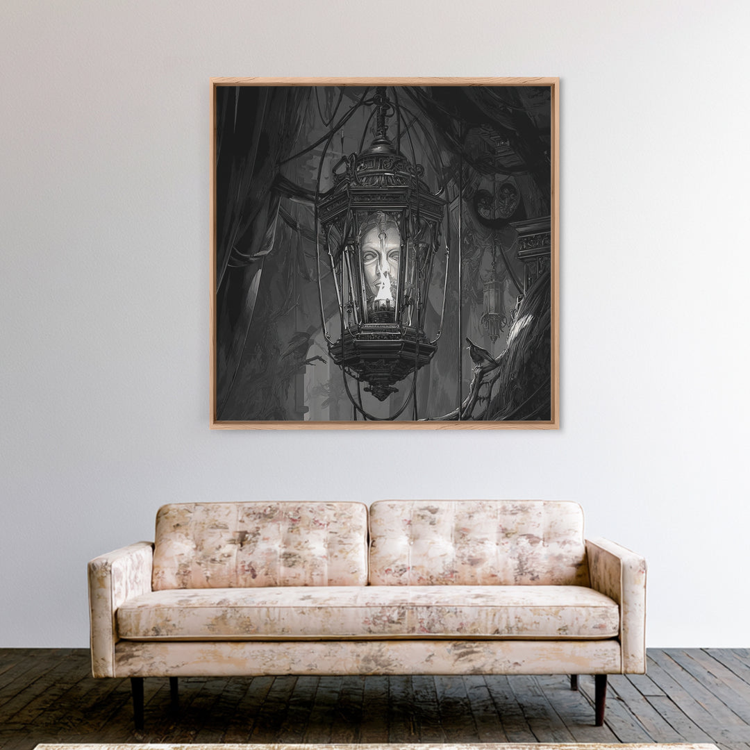 The Lantern Specter, Biomechanical Horror Art, Square Wall Art, Dark Halloween Decor, Canvas Print, Halloween Wall Art