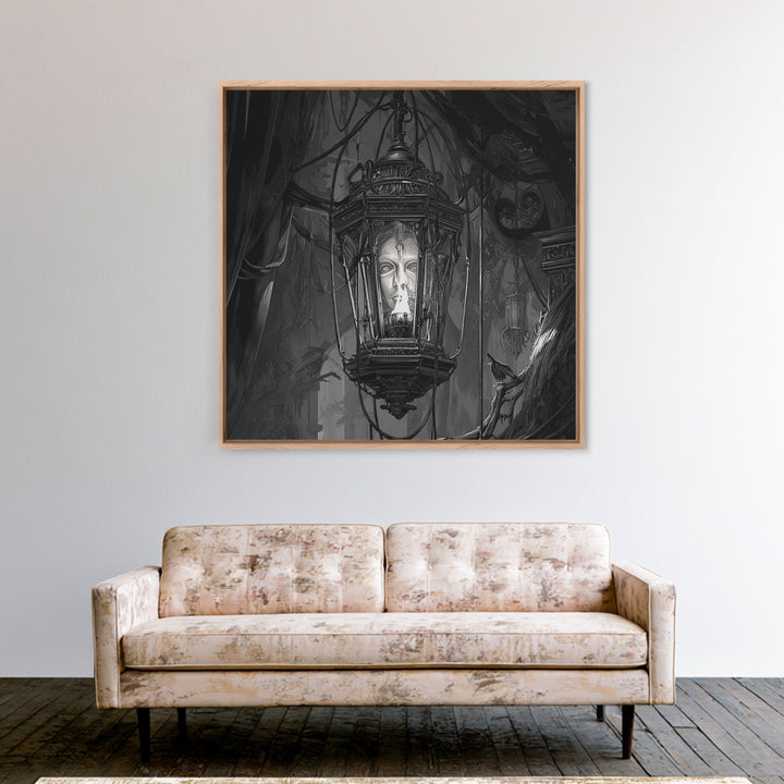 The Lantern Specter, Biomechanical Horror Art, Square Wall Art, Dark Halloween Decor, Canvas Print, Halloween Wall Art