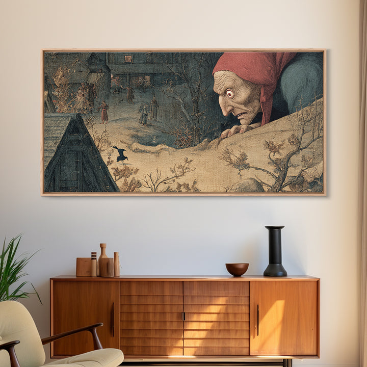 The Red-Eyed Night Hag, Medieval Grotesque Art, Wide Panoramic Art, Dark Halloween Decor, Canvas Print, Halloween Wall Art