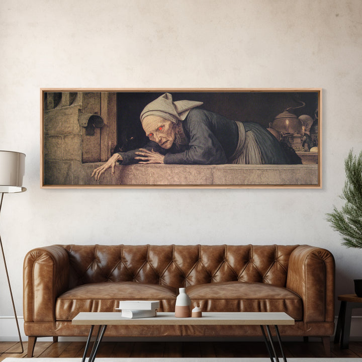 The Red-Eyed Night Hag, Danse Macabre Art, Extra Wide Wall Art, Dark Halloween Decor, Canvas Print, Halloween Wall Art
