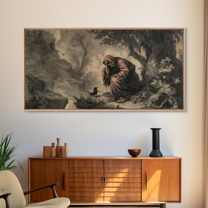 The Red-Eyed Night Hag, Baroque Witchcraft Art, Wide Panoramic Art, Gothic Horror Wall Art, Framed Canvas Print, Halloween Wall Art