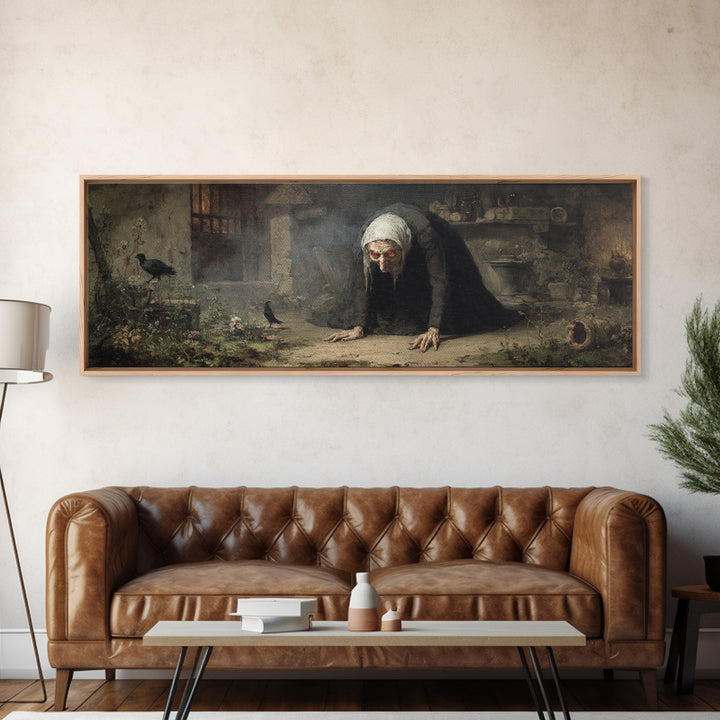 The Red-Eyed Night Hag, Dark Romantic Horror Art, Extra Wide Wall Art, Dark Fantasy Wall Art, Framed Canvas Print, Halloween Wall Art