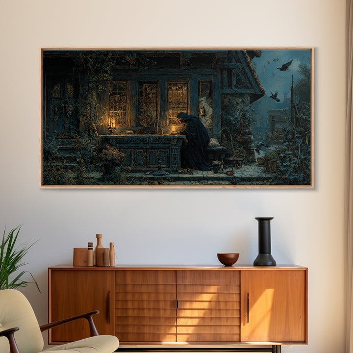 The Red-Eyed Night Hag, Ornate Symbolist Art, Wide Panoramic Art, Gothic Horror Wall Art, Canvas Print, Halloween Wall Art