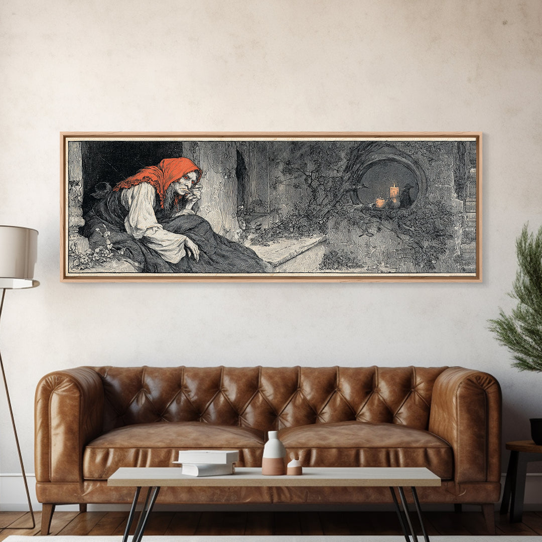 The Red-Eyed Night Hag, Decadent Gothic Art, Extra Wide Wall Art, Dark Halloween Decor, Canvas Print, Halloween Wall Art