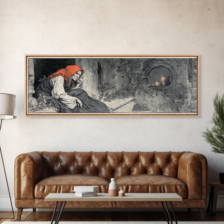 The Red-Eyed Night Hag, Decadent Gothic Art, Extra Wide Wall Art, Dark Halloween Decor, Canvas Print, Halloween Wall Art