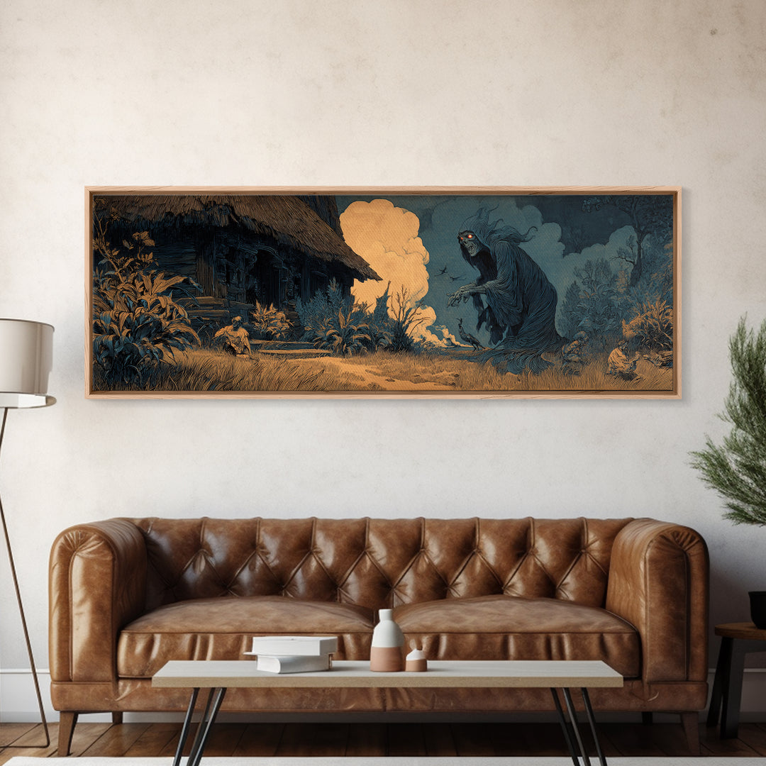 The Red-Eyed Night Hag, Symbolist Etching Art, Extra Wide Wall Art, Dark Fantasy Wall Art, Canvas Print, Halloween Wall Art