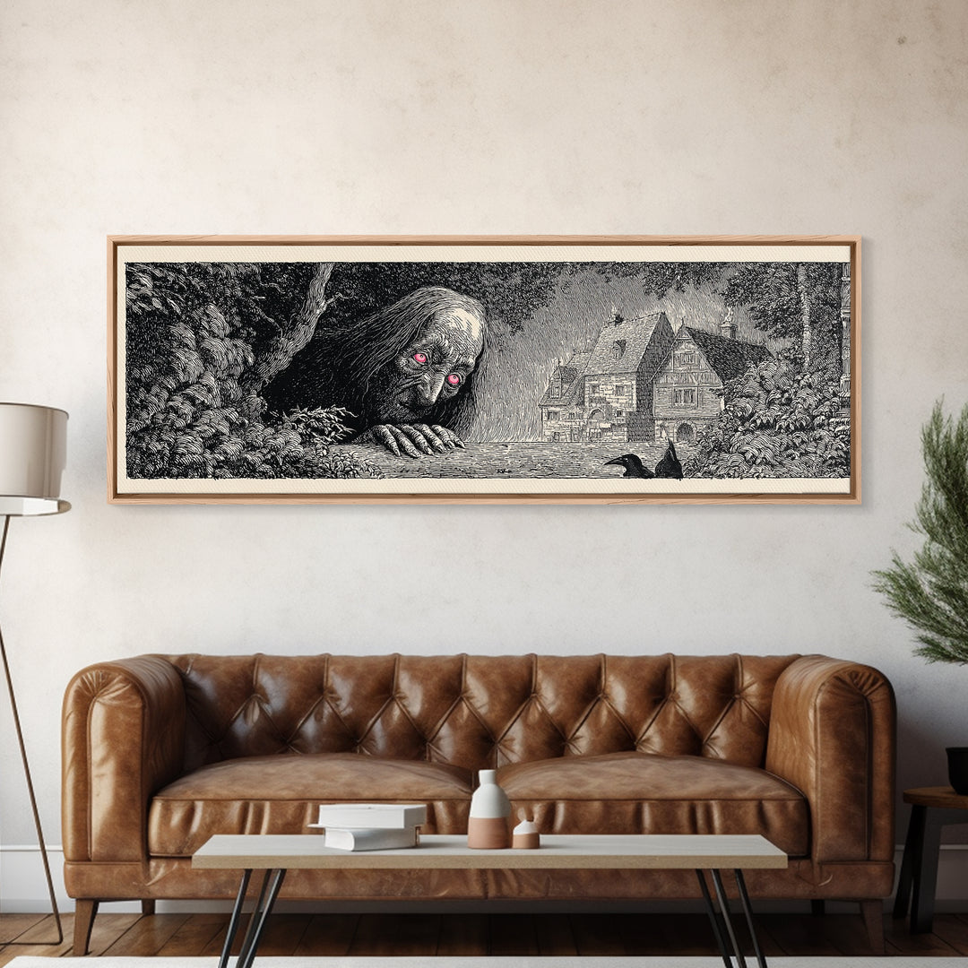 The Red-Eyed Night Hag, Victorian Macabre Art, Extra Wide Wall Art, Dark Halloween Decor, Canvas Print, Halloween Wall Art