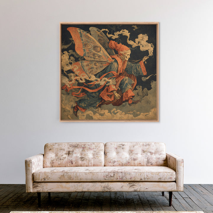 The Velvet Moth Witch, Danse Macabre Art, Square Wall Art, Dark Halloween Decor, Framed Canvas Print, Halloween Wall Art