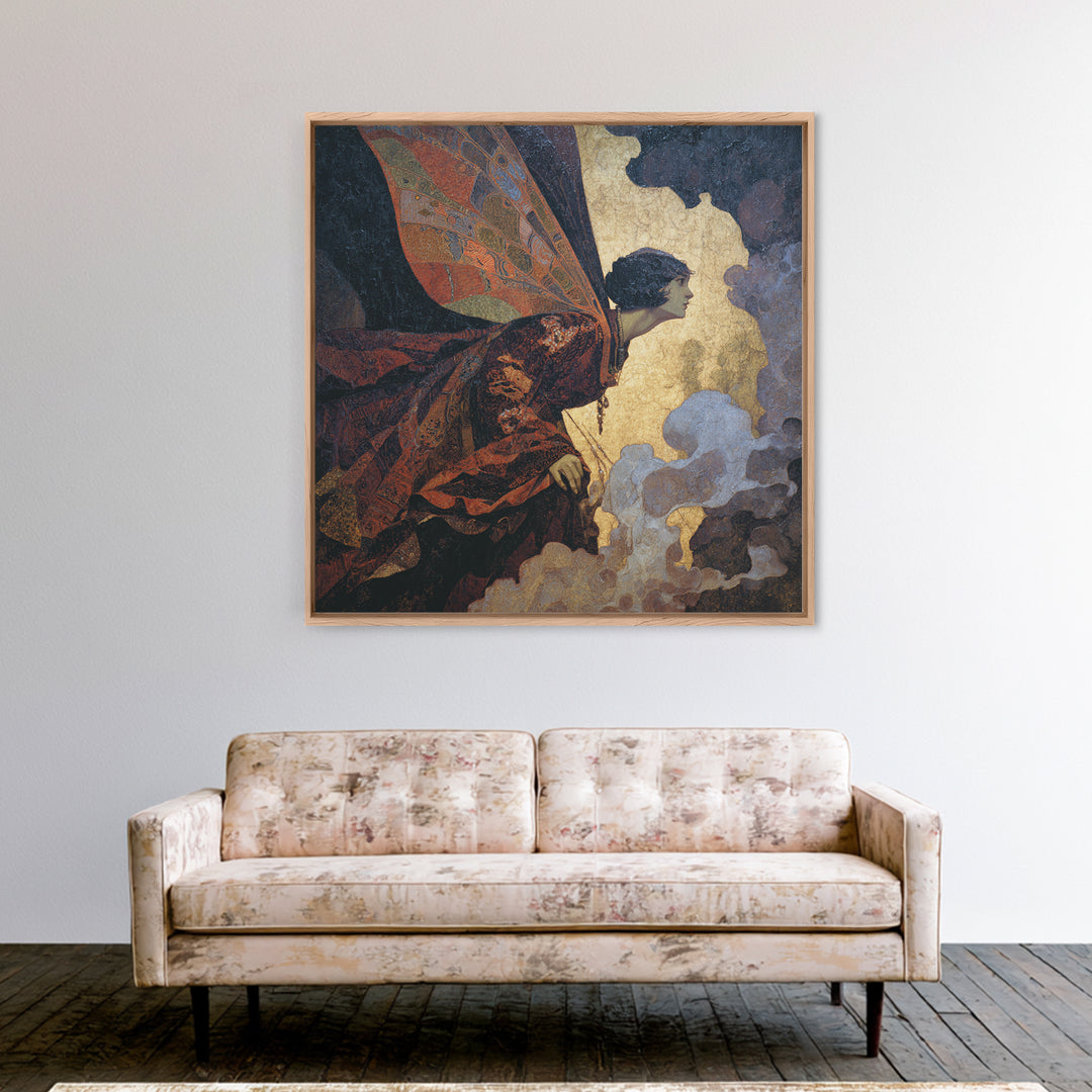 The Velvet Moth Witch, Dark Symbolist Art, Square Wall Art, Macabre Wall Art, Canvas Print, Halloween Wall Art