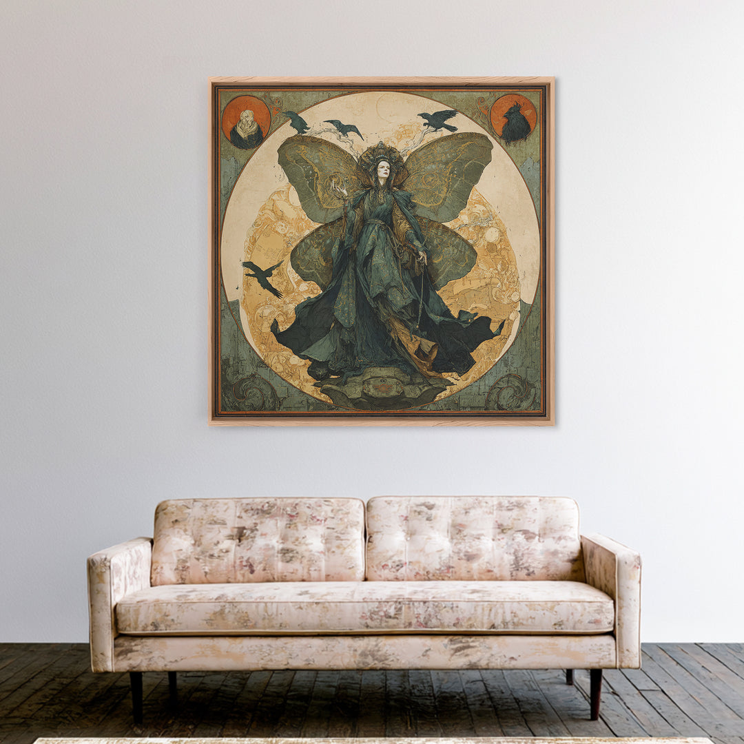 The Velvet Moth Witch, Symbolist Etching Art, Square Wall Art, Gothic Horror Wall Art, Canvas Print, Halloween Wall Art