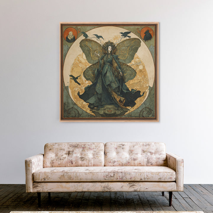 The Velvet Moth Witch, Symbolist Etching Art, Square Wall Art, Gothic Horror Wall Art, Canvas Print, Halloween Wall Art