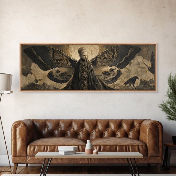 The Velvet Moth Witch, Expressionist Nightmare Art, Extra Wide Wall Art, Dark Fantasy Wall Art, Canvas Print, Halloween Wall Art