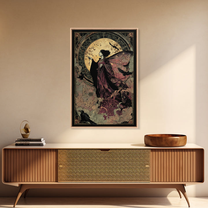 The Velvet Moth Witch, Stained Glass Gothic Art, Vertical Wall Art, Dark Fantasy Wall Art, Canvas Print, Halloween Wall Art