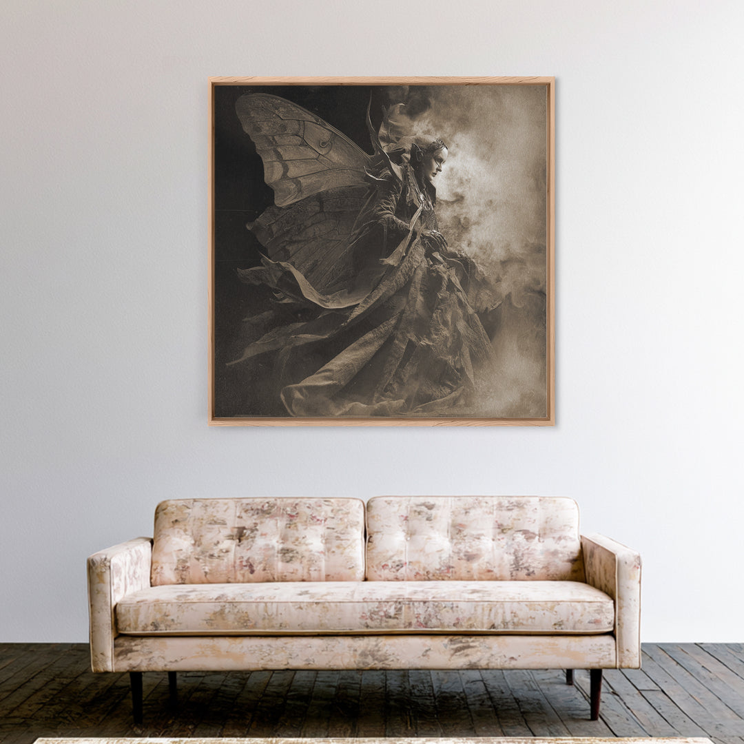The Velvet Moth Witch, Biomechanical Horror Art, Square Wall Art, Gothic Horror Wall Art, Canvas Print, Halloween Wall Art, Dark Fantasy Art